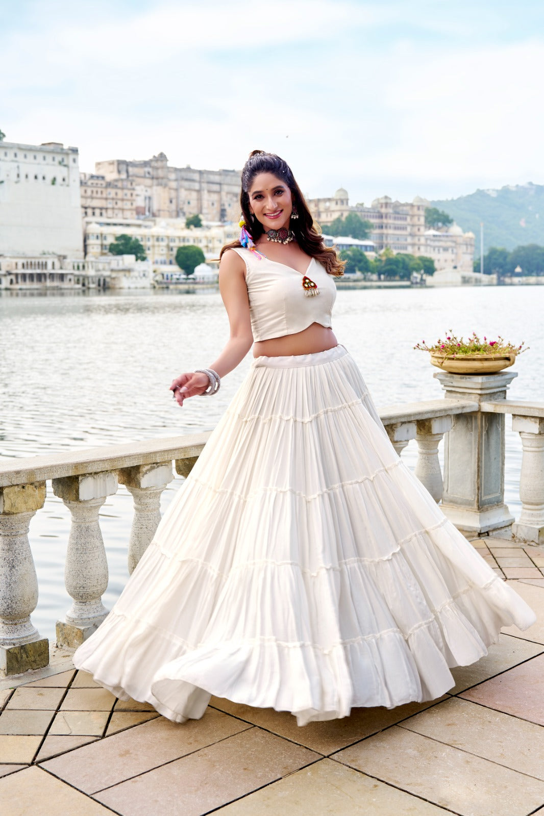 TRADITIONAL RAYON MIRROR GAMTHI WORK LEHENGA CHOLI WITH KOTI