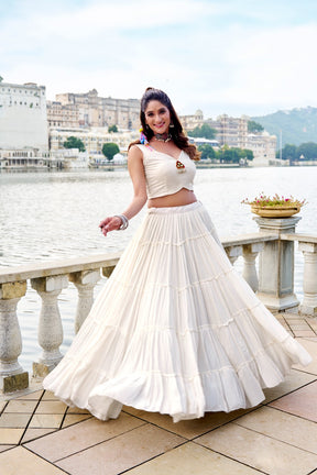 TRADITIONAL RAYON MIRROR GAMTHI WORK LEHENGA CHOLI WITH KOTI