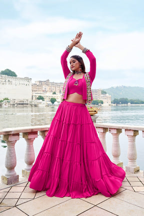 TRADITIONAL RAYON MIRROR GAMTHI WORK LEHENGA CHOLI WITH KOTI