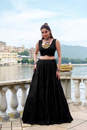 TRADITIONAL RAYON MIRROR GAMTHI WORK LEHENGA CHOLI WITH KOTI
