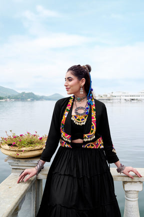 TRADITIONAL RAYON MIRROR GAMTHI WORK LEHENGA CHOLI WITH KOTI