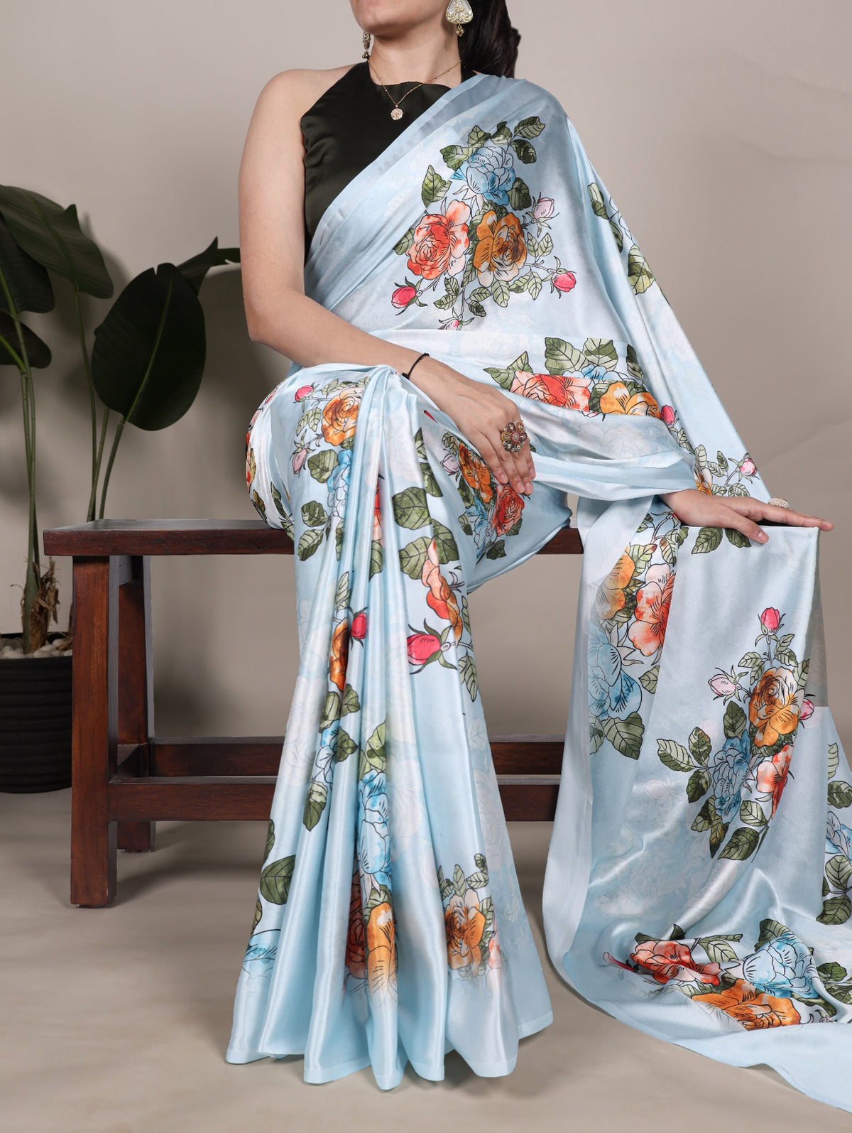 Floral Satin Silk Sarees