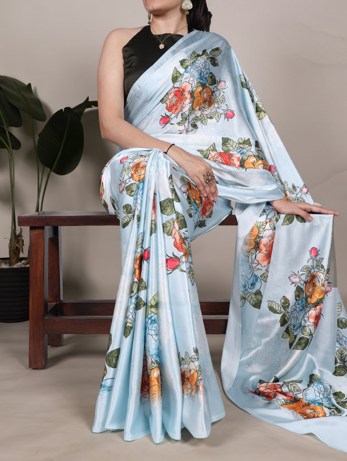 Floral Satin Silk Sarees