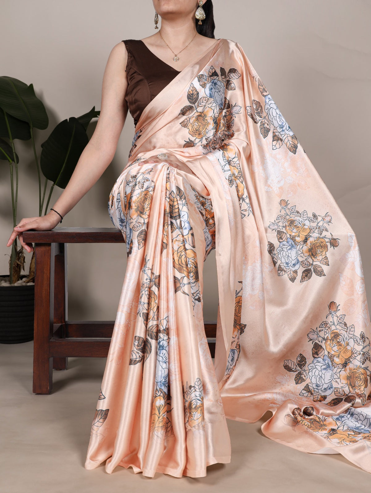 Floral Satin Silk Sarees