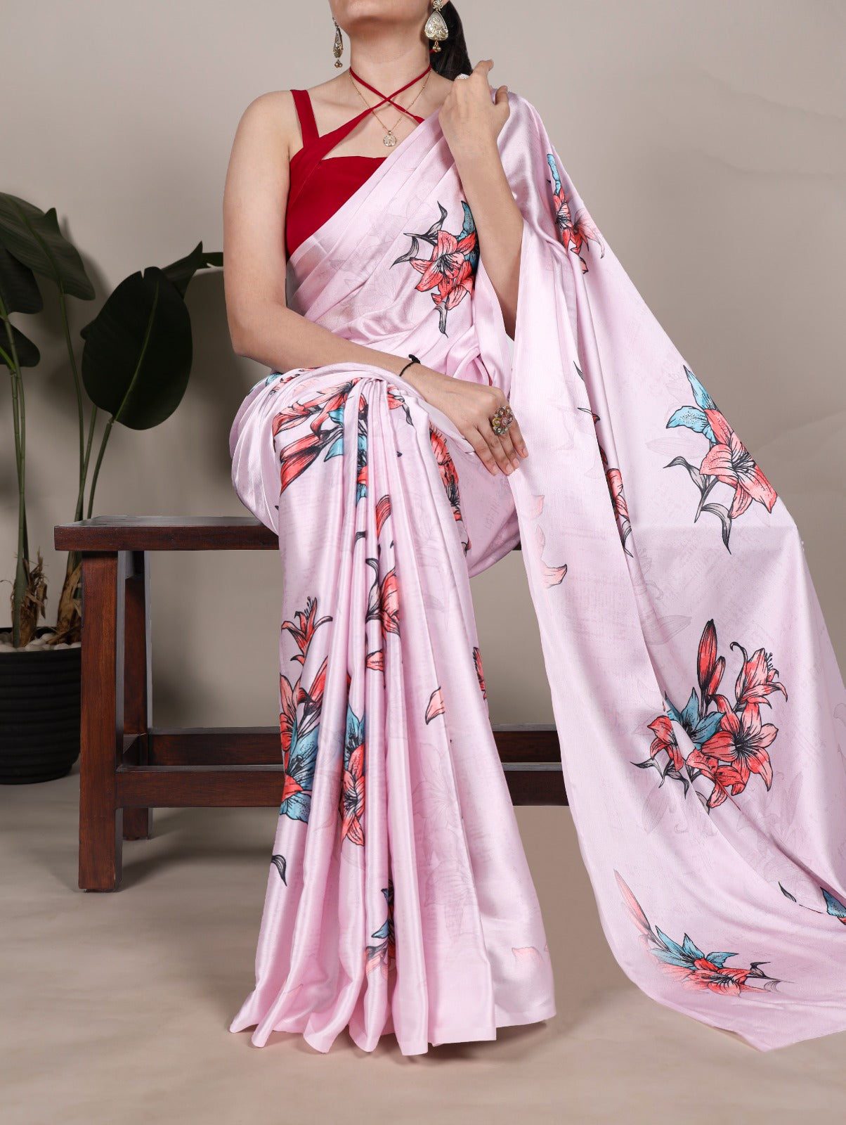 Floral Satin Silk Sarees