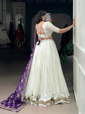 WHITE RAYON LEHENGA WITH ZARI WEAVE BLOUSE & GEORGETTE DUPATTA