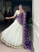 WHITE RAYON LEHENGA WITH ZARI WEAVE BLOUSE & GEORGETTE DUPATTA