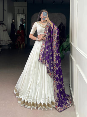 WHITE RAYON LEHENGA WITH ZARI WEAVE BLOUSE & GEORGETTE DUPATTA