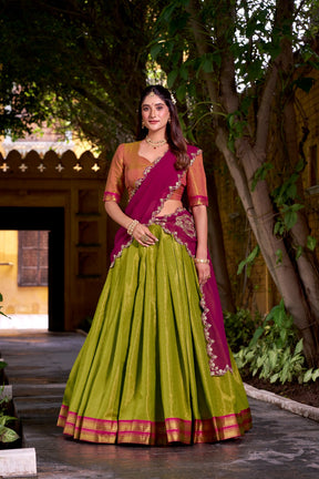 TRADITIONAL SOUTH INDIAN ROYAL ZARI WEAVING WITH GEORGETTE DUPATTA