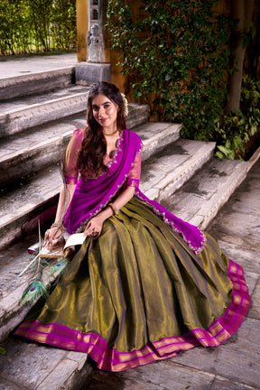 TRADITIONAL SOUTH INDIAN ROYAL ZARI WEAVING WITH GEORGETTE DUPATTA
