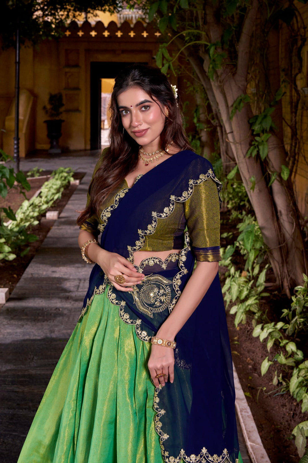 TRADITIONAL SOUTH INDIAN ROYAL ZARI WEAVING WITH GEORGETTE DUPATTA