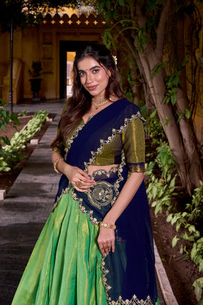 TRADITIONAL SOUTH INDIAN ROYAL ZARI WEAVING WITH GEORGETTE DUPATTA