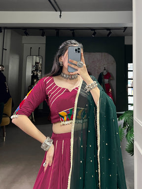 DESIGNER RAYON LEHENGA CHOLI WITH MIRROR GAMTHI & GOTTA PATTI WORK
