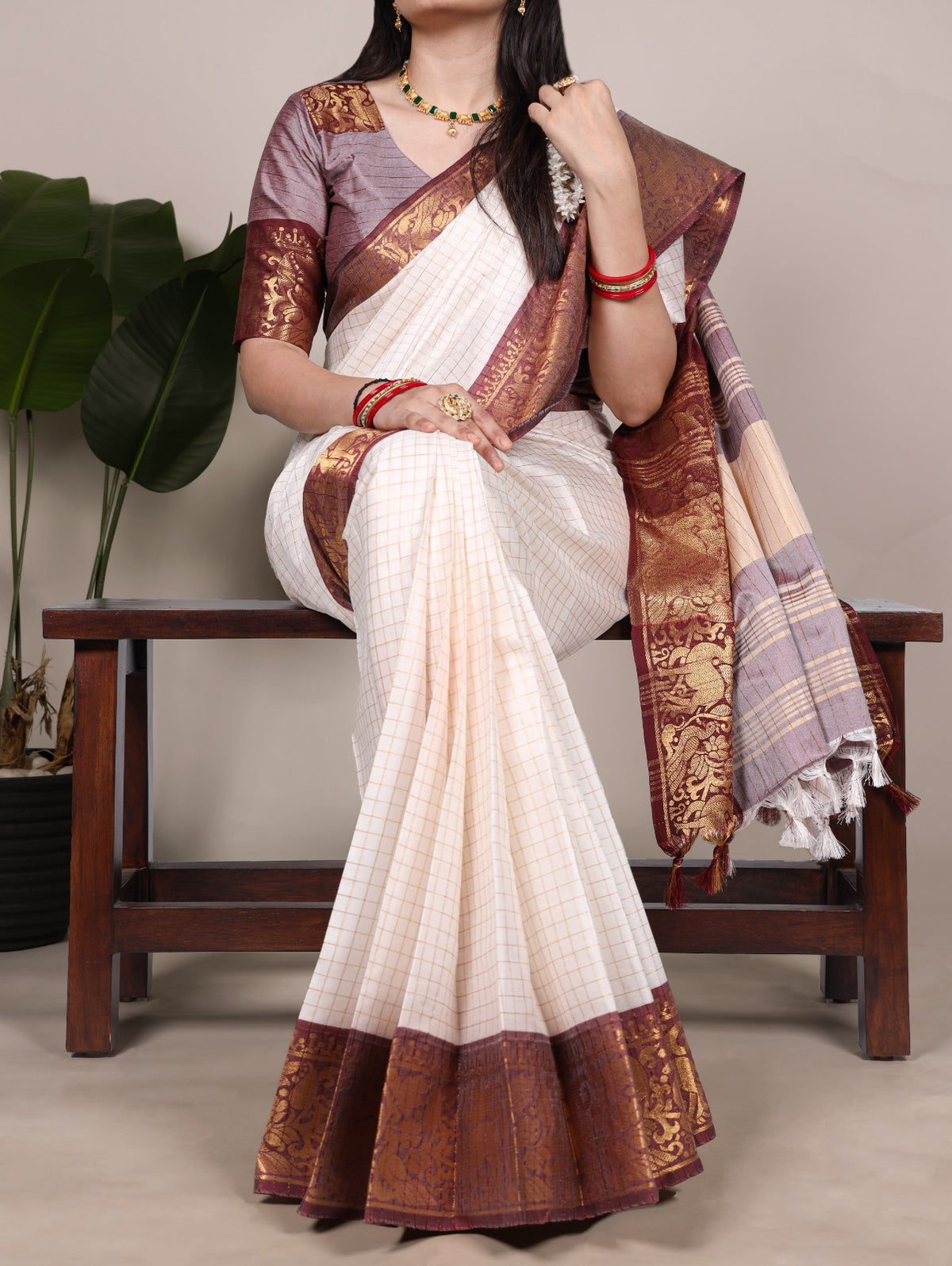 CHEX DESIGN WITH ZARI WEAVING BORDERS FOR SOUTH ELEGANCE