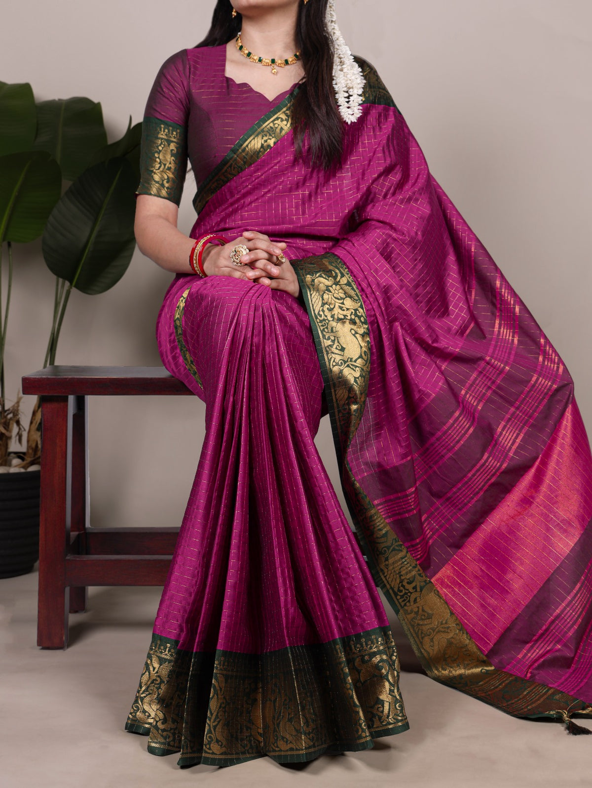 CHEX DESIGN WITH ZARI WEAVING BORDERS FOR SOUTH ELEGANCE