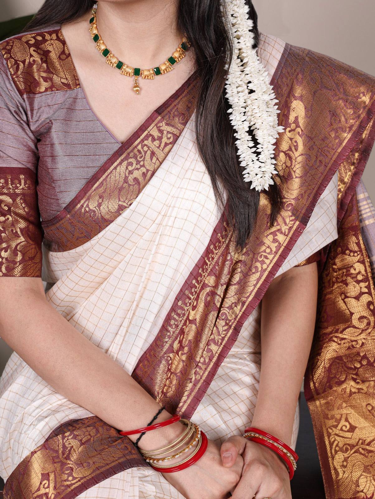 CHEX DESIGN WITH ZARI WEAVING BORDERS FOR SOUTH ELEGANCE