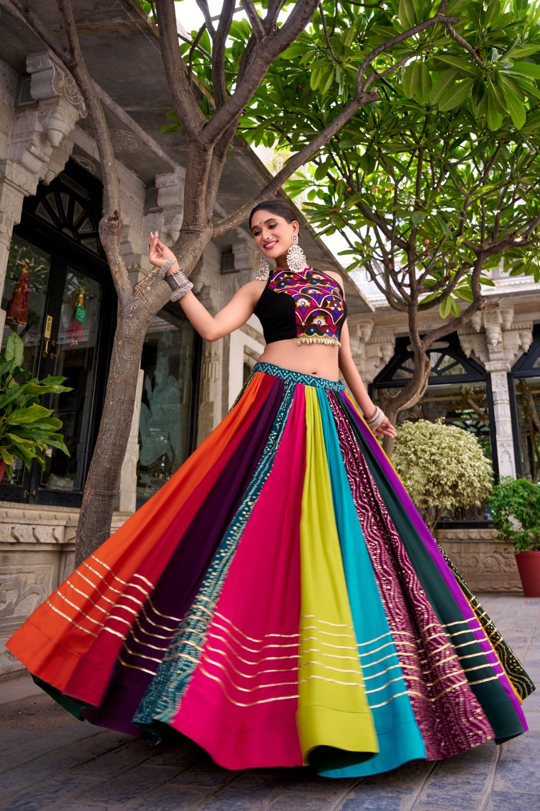 MULTICOLOR RAYON LEHENGA CHOLI FOR GARBA