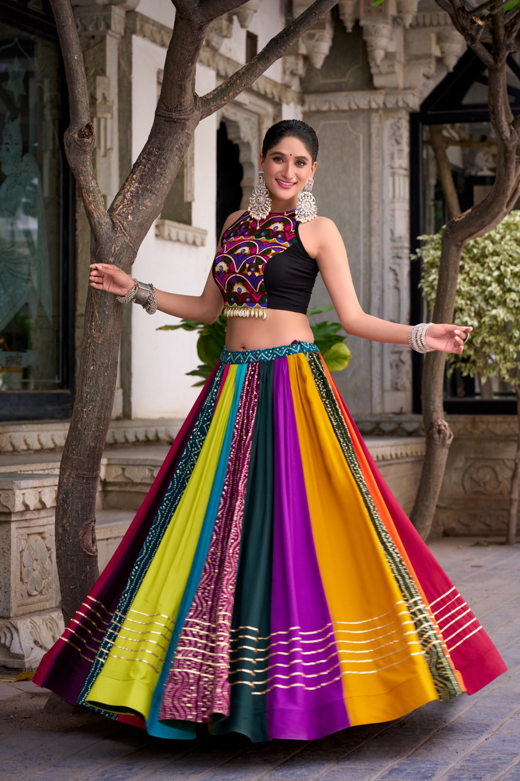 MULTICOLOR RAYON LEHENGA CHOLI FOR GARBA