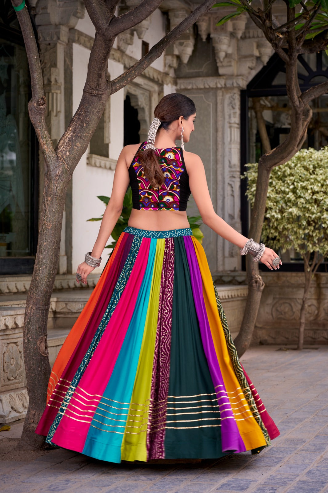 MULTICOLOR RAYON LEHENGA CHOLI FOR GARBA