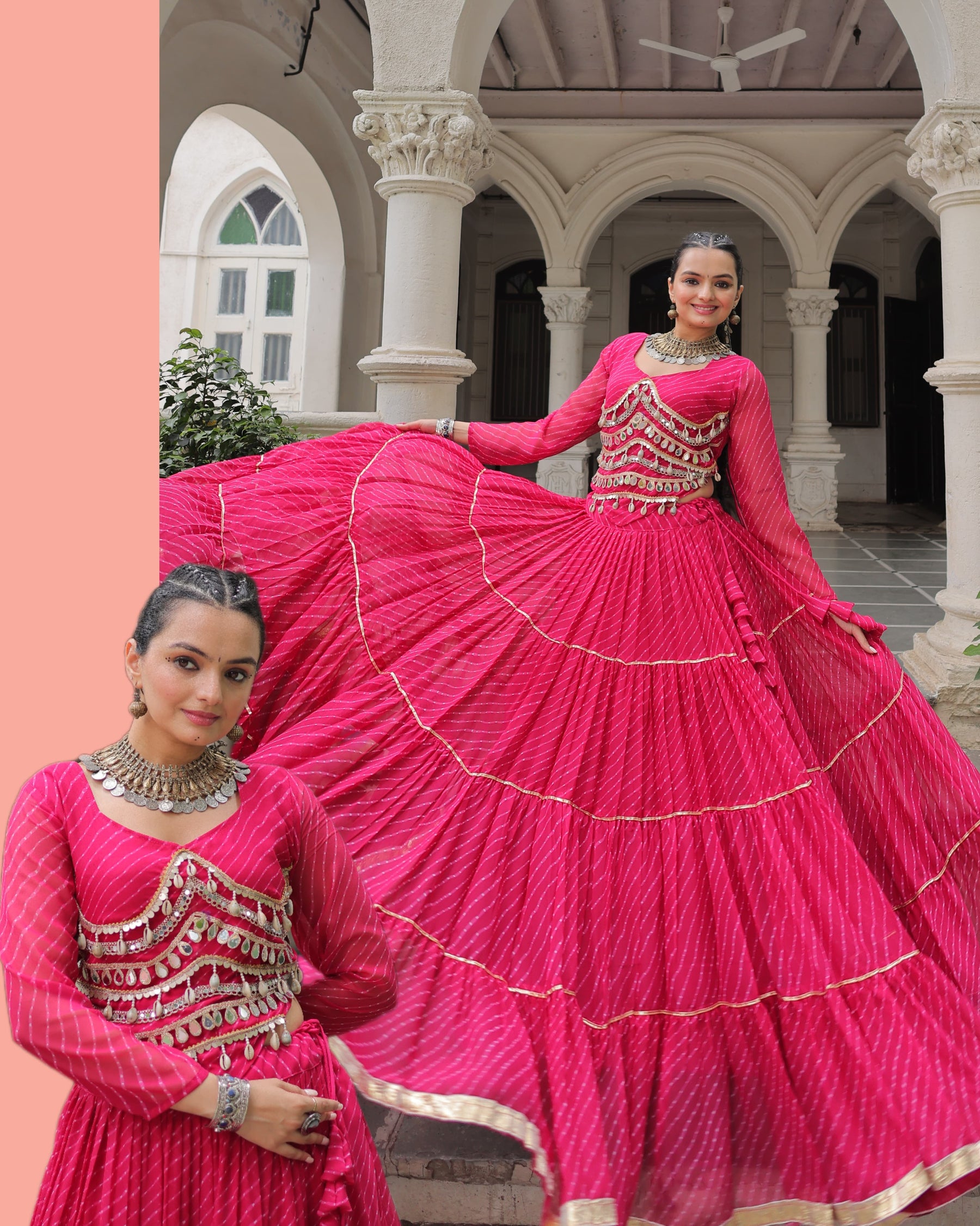 LEHERIYA PRINT LEHENGA WITH GOTA PATTI & MIRROR