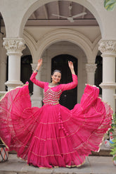 LEHERIYA PRINT LEHENGA WITH GOTA PATTI & MIRROR