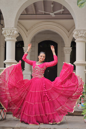 LEHERIYA PRINT LEHENGA WITH GOTA PATTI & MIRROR