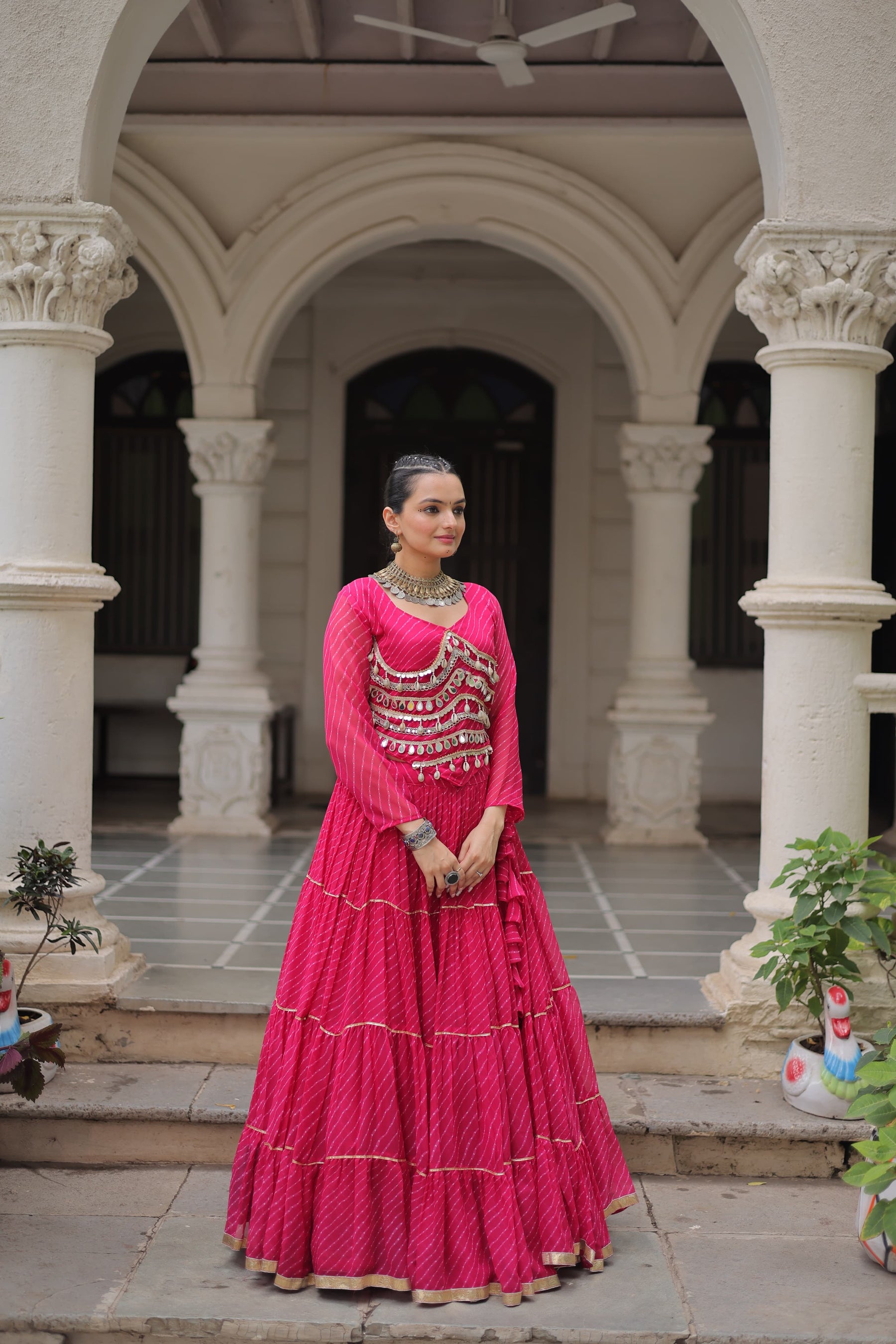 LEHERIYA PRINT LEHENGA WITH GOTA PATTI & MIRROR