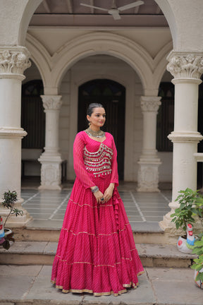 LEHERIYA PRINT LEHENGA WITH GOTA PATTI & MIRROR