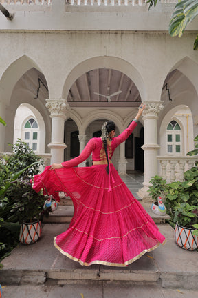 LEHERIYA PRINT LEHENGA WITH GOTA PATTI & MIRROR