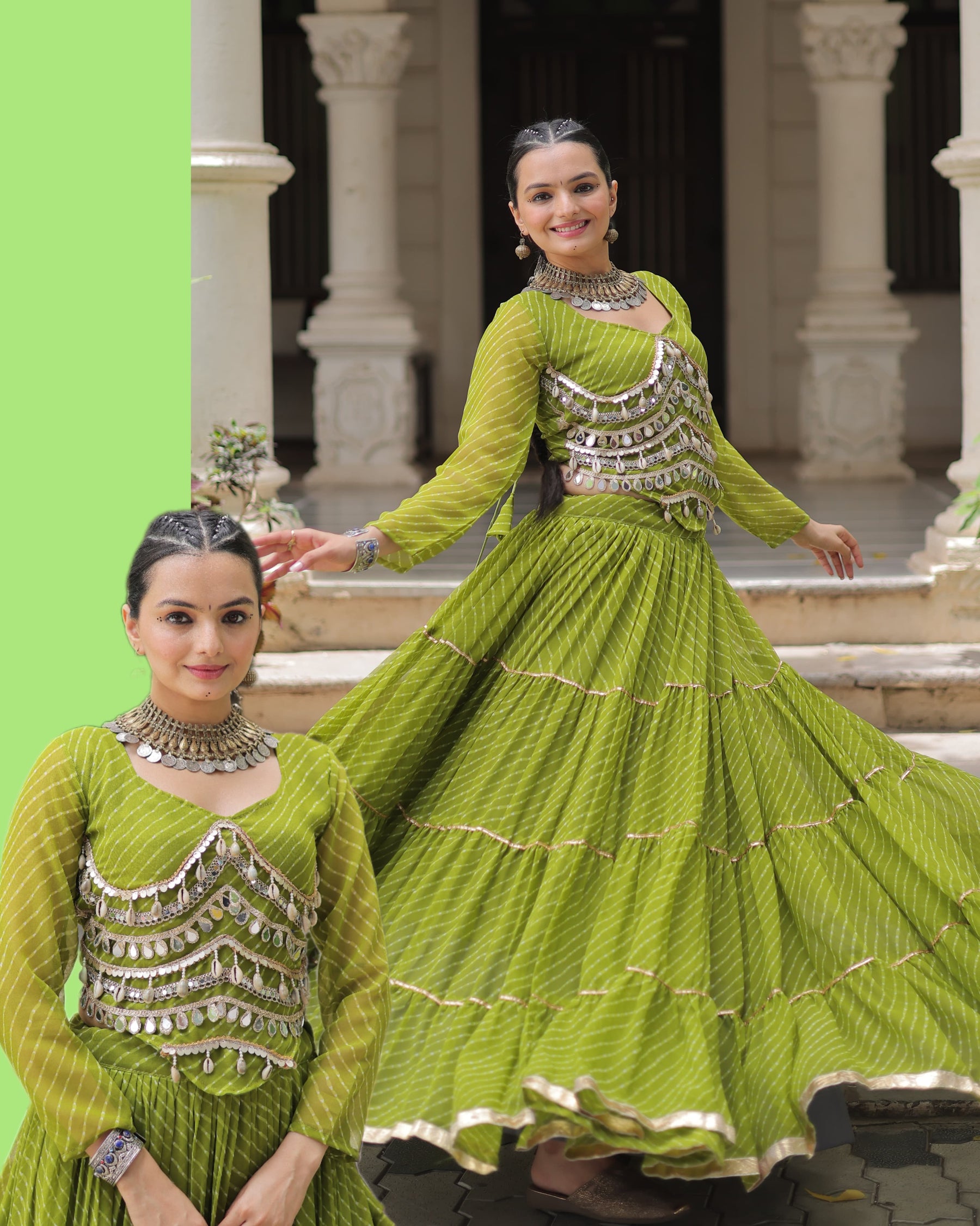 LEHERIYA PRINT LEHENGA WITH GOTA PATTI & MIRROR