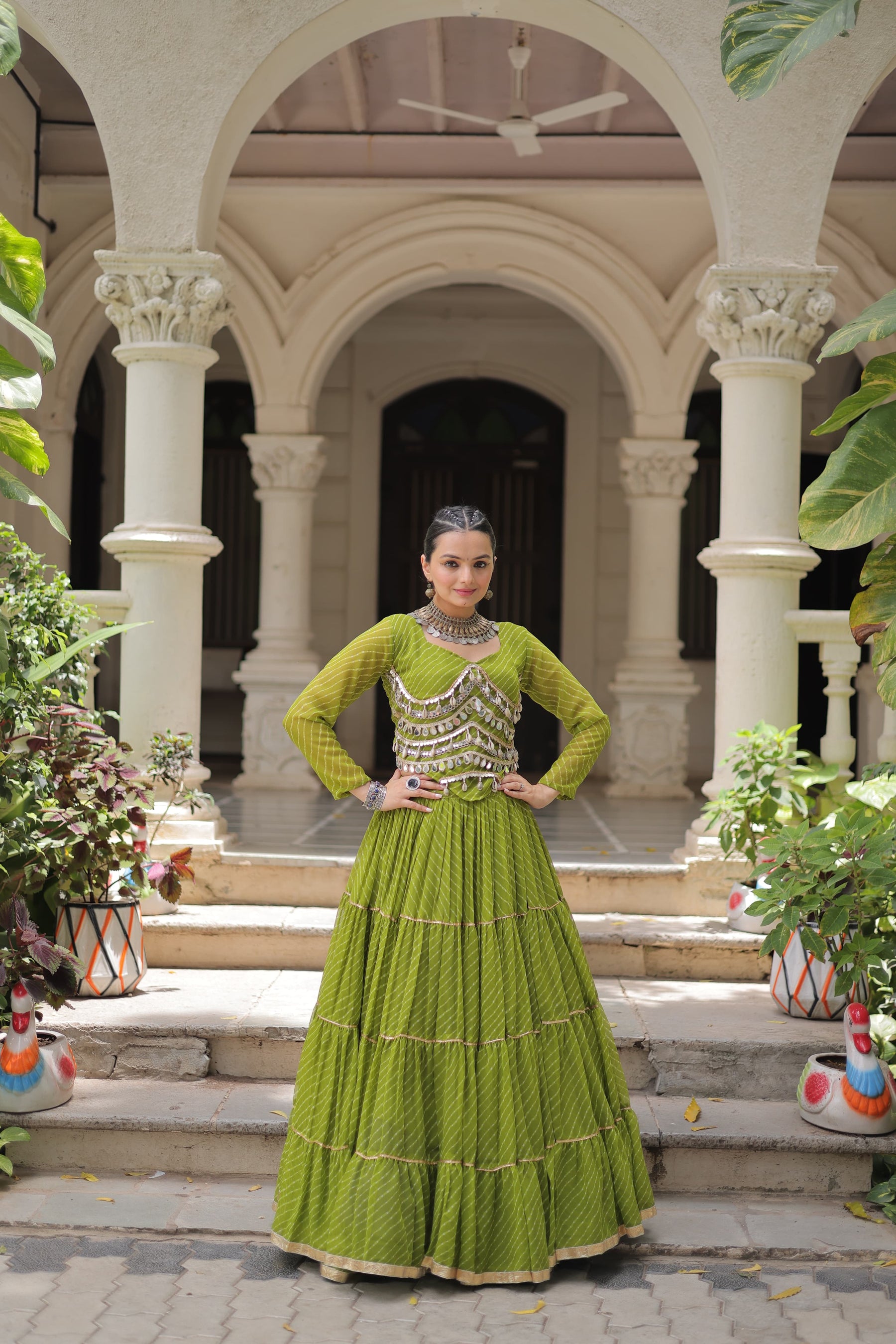 LEHERIYA PRINT LEHENGA WITH GOTA PATTI & MIRROR