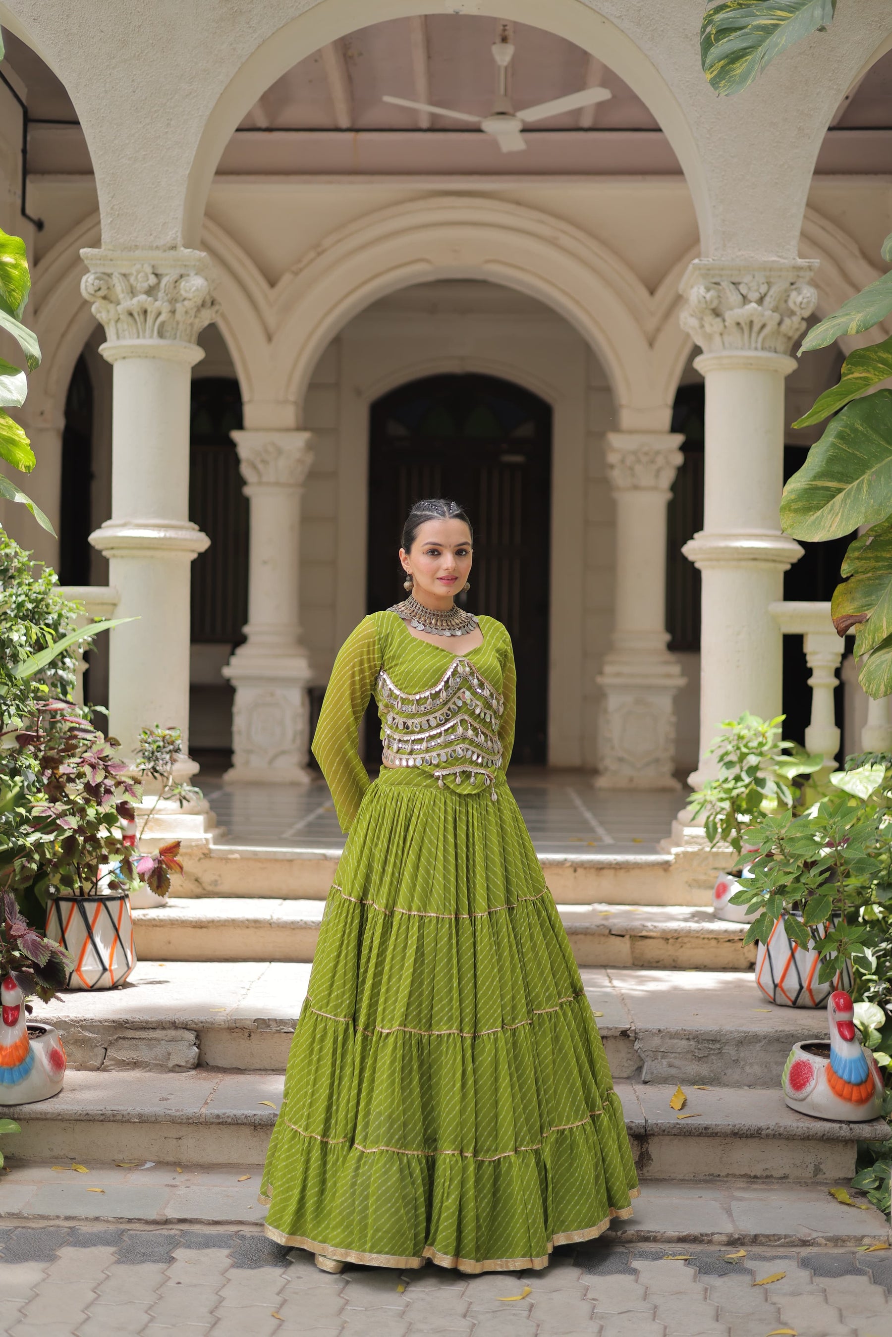 LEHERIYA PRINT LEHENGA WITH GOTA PATTI & MIRROR