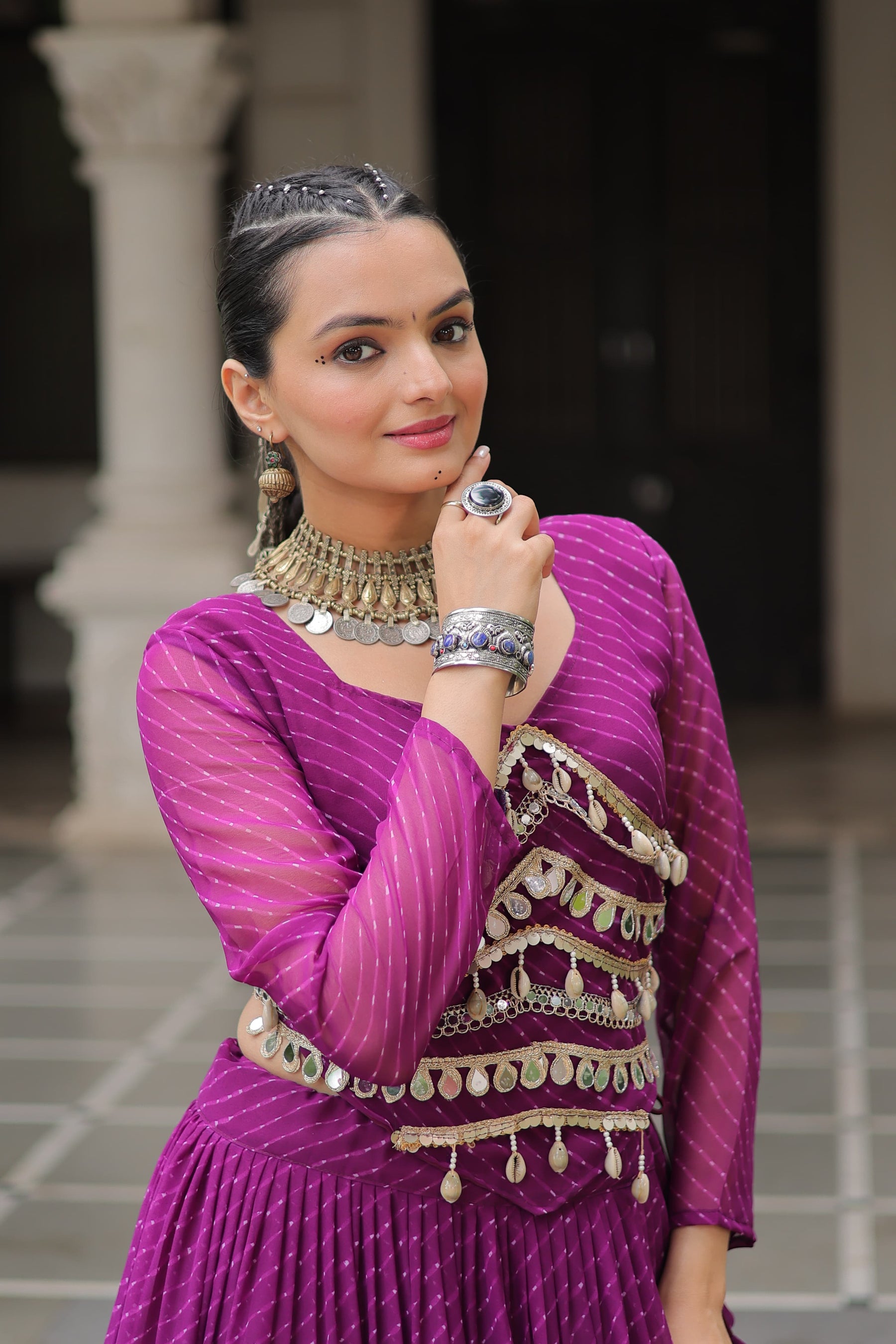LEHERIYA PRINT LEHENGA WITH GOTA PATTI & MIRROR