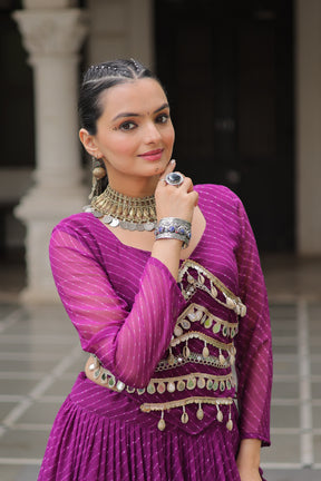 LEHERIYA PRINT LEHENGA WITH GOTA PATTI & MIRROR