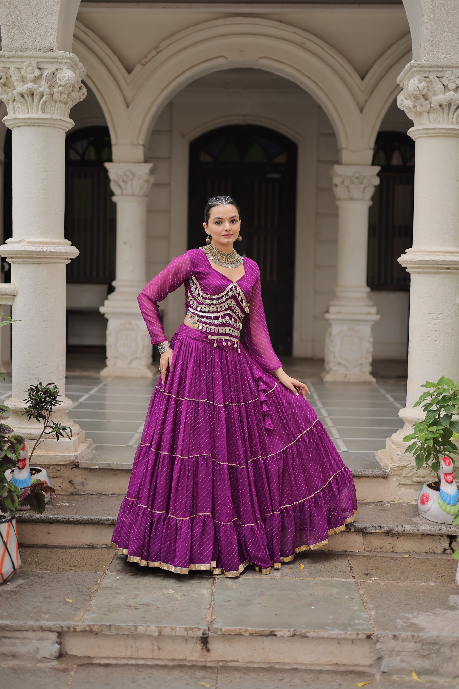 LEHERIYA PRINT LEHENGA WITH GOTA PATTI & MIRROR