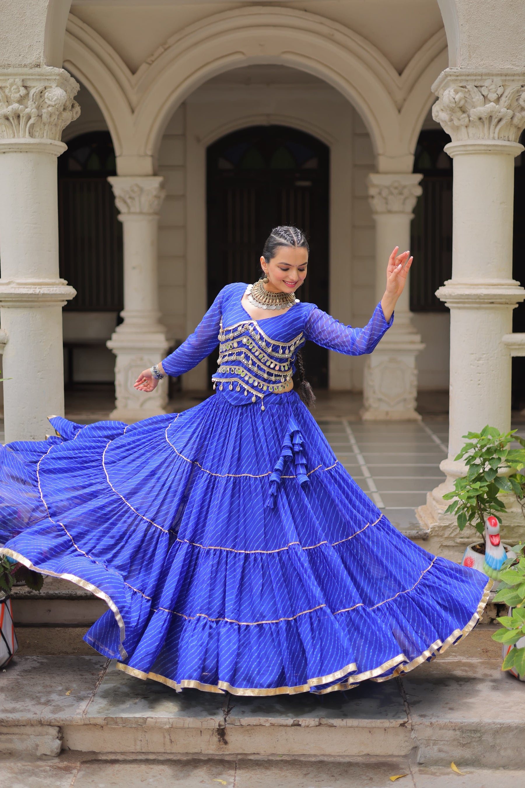 LEHERIYA PRINT LEHENGA WITH GOTA PATTI & MIRROR