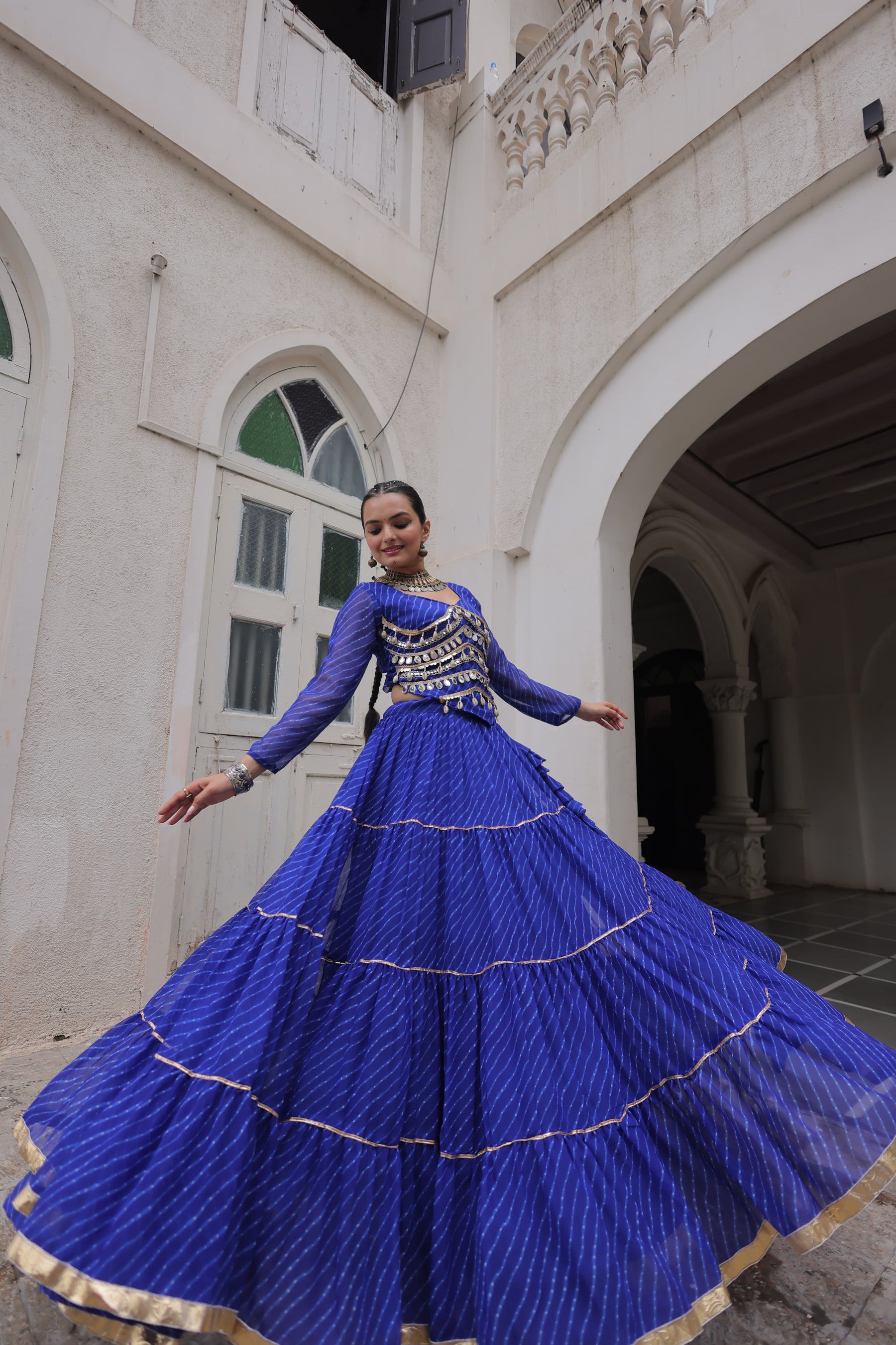 LEHERIYA PRINT LEHENGA WITH GOTA PATTI & MIRROR