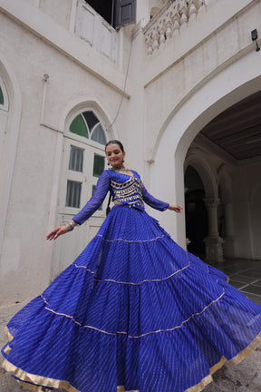 LEHERIYA PRINT LEHENGA WITH GOTA PATTI & MIRROR