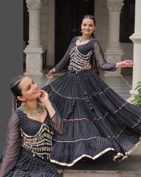 LEHERIYA PRINT LEHENGA WITH GOTA PATTI & MIRROR