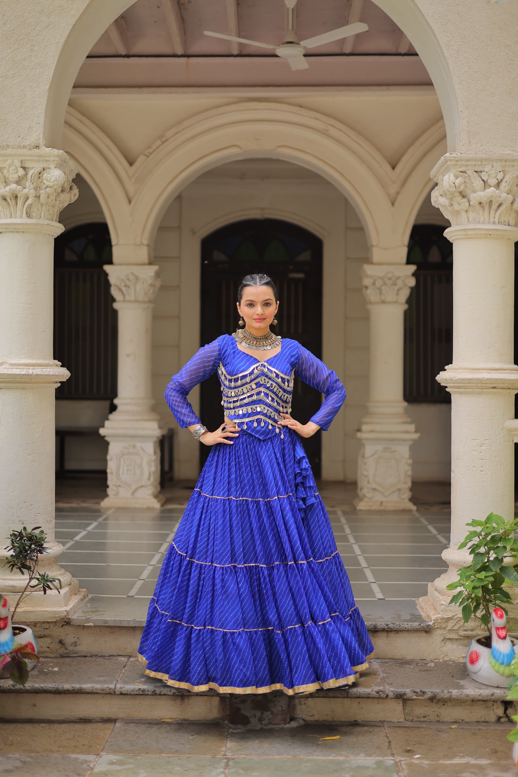LEHERIYA PRINT LEHENGA WITH GOTA PATTI & MIRROR