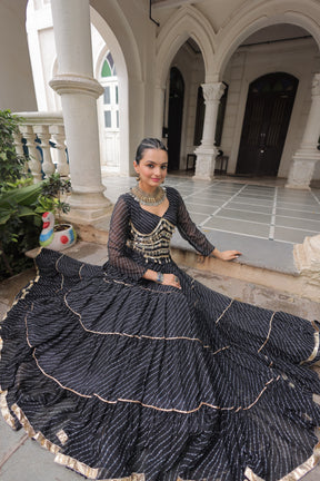 LEHERIYA PRINT LEHENGA WITH GOTA PATTI & MIRROR
