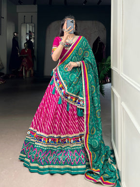PINK LEHERIYA TUSSAR SILK LEHENGA CHOLI