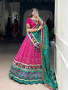 PINK LEHERIYA TUSSAR SILK LEHENGA CHOLI