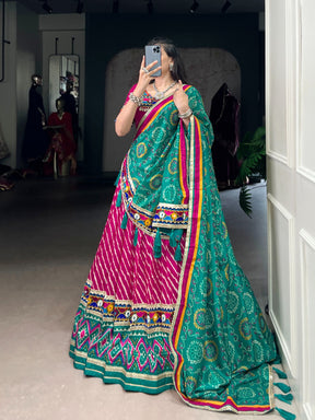 PINK LEHERIYA TUSSAR SILK LEHENGA CHOLI