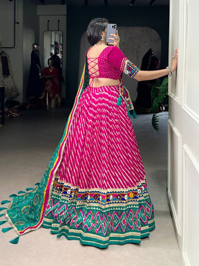 PINK LEHERIYA TUSSAR SILK LEHENGA CHOLI