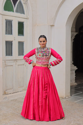 KUTCHI GAMTHI EMBROIDERY MIRROR LACE LEHENGA CHOLI