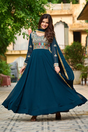 FAUX BLOOMING EMBROIDERED PARTY WEAR GOWN
