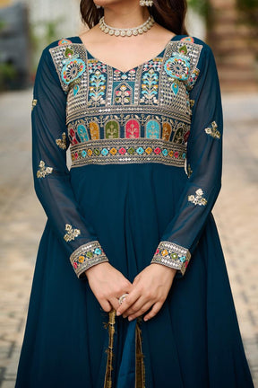 FAUX BLOOMING EMBROIDERED PARTY WEAR GOWN