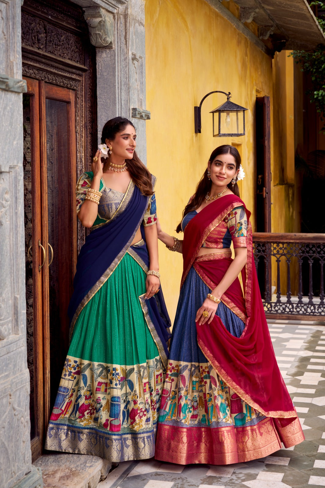 DESIGNER CHANDERI KALAMKARI LEHENGA CHOLI FOR SOUTH