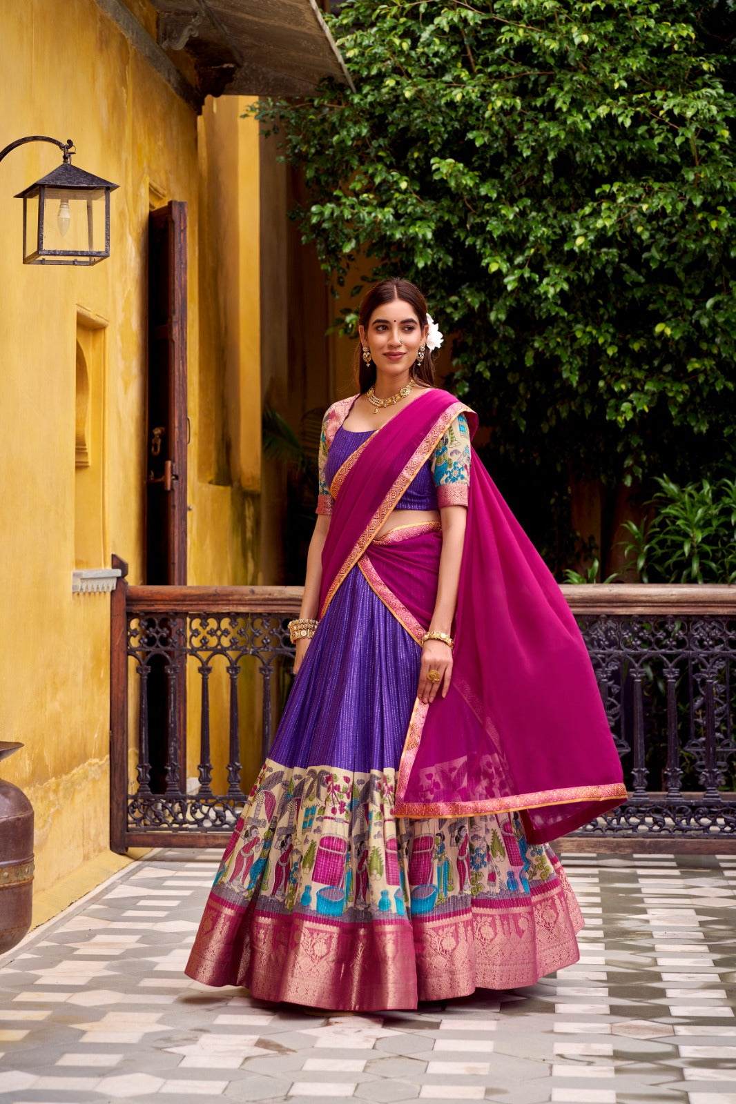 DESIGNER CHANDERI KALAMKARI LEHENGA CHOLI FOR SOUTH